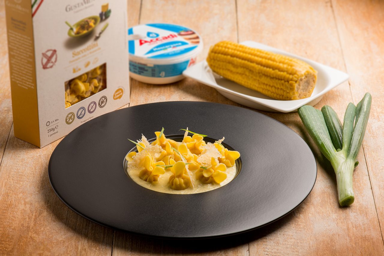 Saccottini su pesto di mais e mascarpone